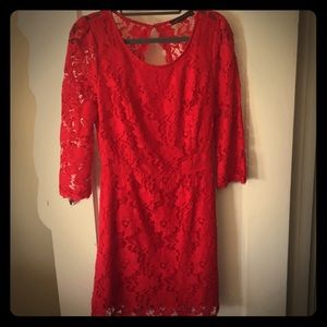 Red open back lace dress